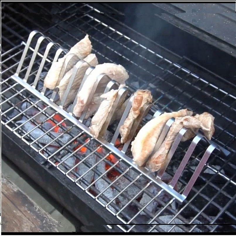 Stainless Steel Barbecue Grill Holder Smoking Rib Racks Grilling BBQ Accessories Outdoor Roasting Stand Picnic Utensil 12inch