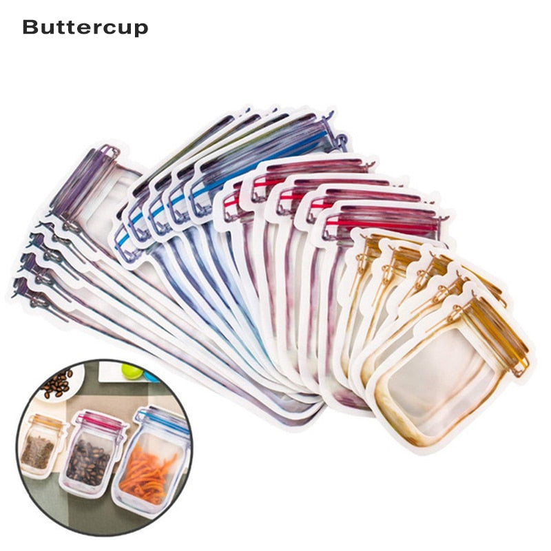 Reusable Mason Jar Bag Nuts Candy Cookies Bottles Snacks Zipper Sealed Kitchen Organizer Ziplock Seal Fresh Food Storage Bags