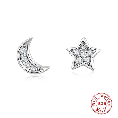 Aide 925 Sterling Silver Classic Zircon Star Moon Pendant Hoop Earrings For Women Crystal Pentagram Earrings Jewelry Pendiente