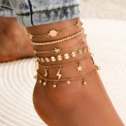 Bohemia Shell Star Chain Ankle Bracelet On Leg Foot Jewelry Boho Starfish key butterfly Charm Anklet Set For Women Accessories
