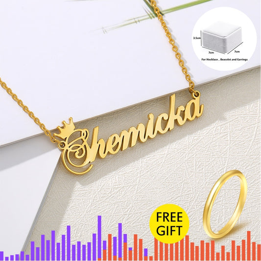 Crown Necklace Customized Cursive Arabic Crown Heart Nameplate Necklace For Women Stainless Steel Jewelry Couple gift Collier bf