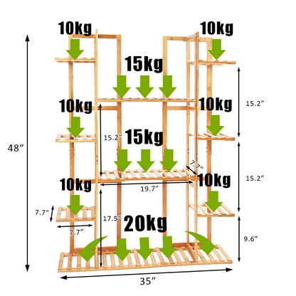 9 Tier Bamboo 17 Potted Plant Stand Rack Multiple Flower Pot Holder Shelf Indoor Outdoor Planter Display Shelving Unit for Patio