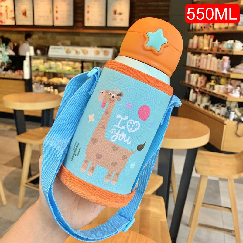 Kids Thermos Mug With Straw Stainless Steel Dobble Vacuum Flasks Children Cute Thermal Water Bottle Tumbler Thermocup