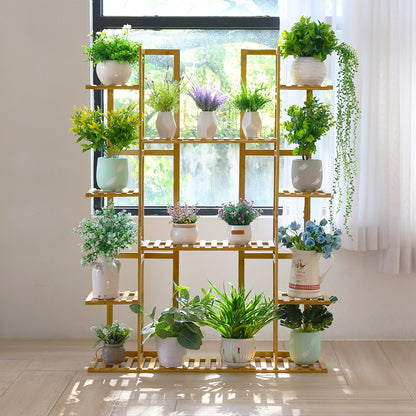9 Tier Bamboo 17 Potted Plant Stand Rack Multiple Flower Pot Holder Shelf Indoor Outdoor Planter Display Shelving Unit for Patio