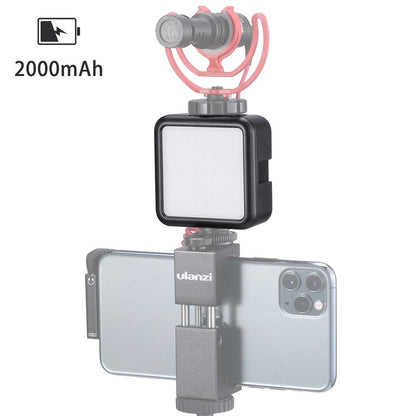 Ulanzi VL49 Mini LED Video Light Dimmable Vlog Light with 3 Cold Shoe Mount Mic Built-in 2000 mAh Battery Type C Charge Light