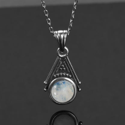 Classic Special Design 6mm Natural Moonstone Pendant Necklace with 45cm Silver Chain Wholesale Casual 925 Silver Jewelry Gifts