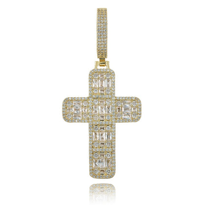 Quality Iced Out Asscher Cut Cross Pendant Necklace Mens/Women Micro Paved Hip Hop Gold Silver Color Bling Charm Chains Jewelry