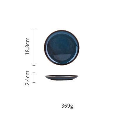 Single Dim Deep Blue Color Ceramic Tableware European Retro Glazed Dinnerware Pottery Porcelain Dish Plate Household Rice Dish