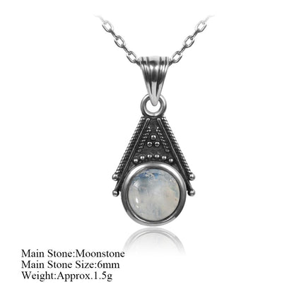 Classic Special Design 6mm Natural Moonstone Pendant Necklace with 45cm Silver Chain Wholesale Casual 925 Silver Jewelry Gifts