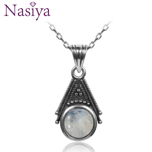 Classic Special Design 6mm Natural Moonstone Pendant Necklace with 45cm Silver Chain Wholesale Casual 925 Silver Jewelry Gifts