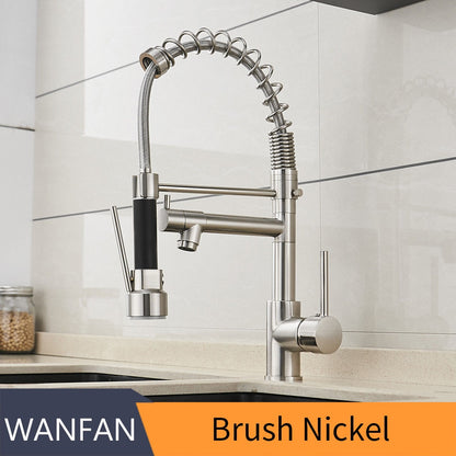 Spring Style Kitchen Faucet Brushed Nickel Faucet Pull Out Torneira All Around Rotate Swivel Water Outlet Mixer Tap 866026