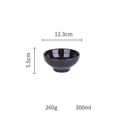 Single Dim Deep Blue Color Ceramic Tableware European Retro Glazed Dinnerware Pottery Porcelain Dish Plate Household Rice Dish