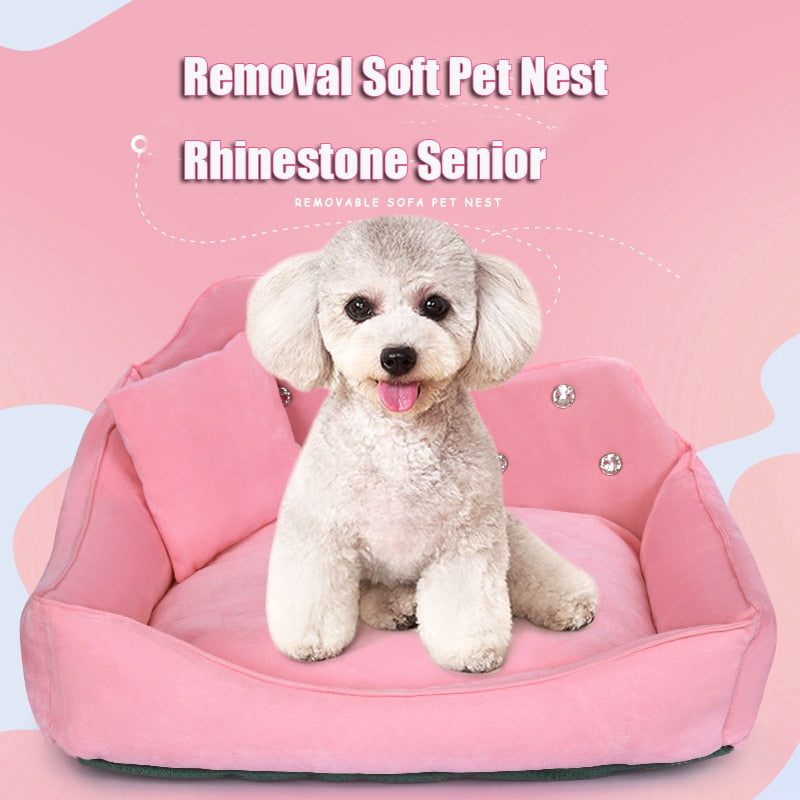 Luxury Dog Sofa Pink Gray Rhinestone Pet Bed Cover Mat Princess Cat Mats For Small Medium Puppy Animal Bedding Yorkshire