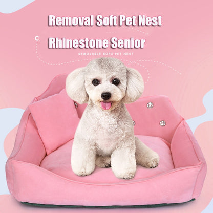Luxury Dog Sofa Pink Gray Rhinestone Pet Bed Cover Mat Princess Cat Mats For Small Medium Puppy Animal Bedding Yorkshire