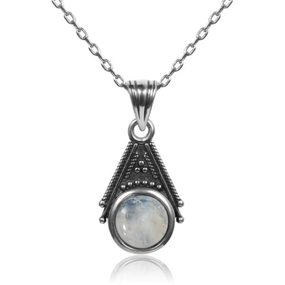 Classic Special Design 6mm Natural Moonstone Pendant Necklace with 45cm Silver Chain Wholesale Casual 925 Silver Jewelry Gifts