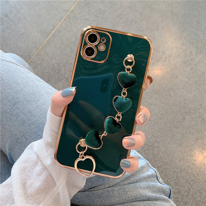 12 Pro Max Case Luxury Plated Electroplated Gold Love Heart Hand Bracelet Cover For iPhone 11 Pro Max 8Plus 7 XR XS X 12 13 Case