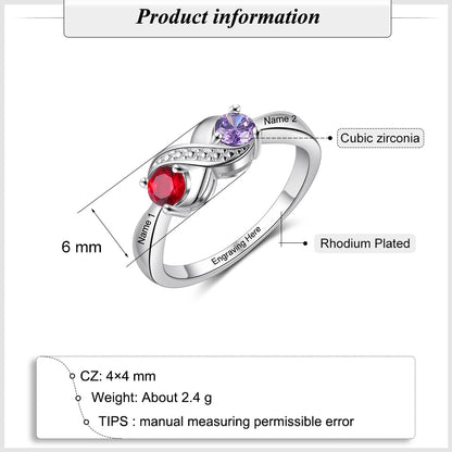 JewelOra Personalized Infinity Engraved Ring with 2 Birthstones Custom Name Silver Color Copper Rings for Women Promise Gifts