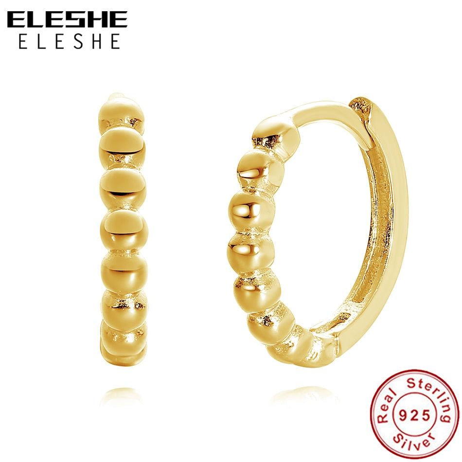 ELESHE Ins Style Simple Beaded Hoop Earrings with Gold Plated 925 Sterling Silver Fine Earrings For Women Jewelry 2021