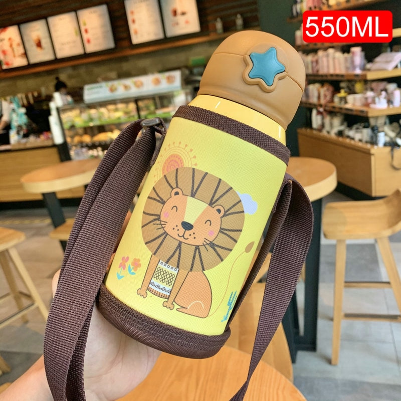 Kids Thermos Mug With Straw Stainless Steel Dobble Vacuum Flasks Children Cute Thermal Water Bottle Tumbler Thermocup