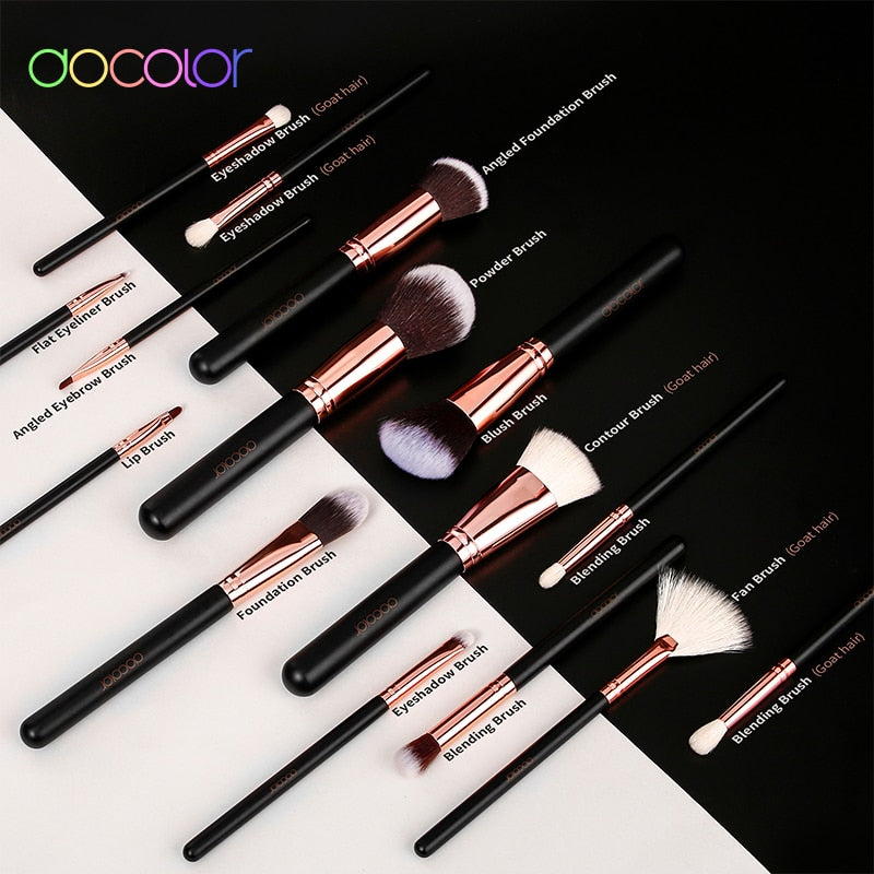 Docolor Rose Gold Makeup Brushes Set 15pcs Professional Natural Hair Brushes Foundation Powder Contour Eyeshadow Make Up Brushes