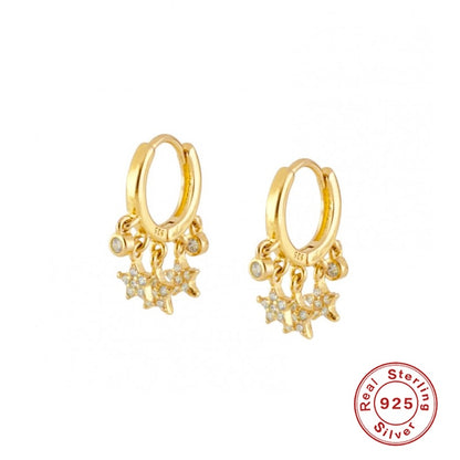 Aide 925 Sterling Silver Classic Zircon Star Moon Pendant Hoop Earrings For Women Crystal Pentagram Earrings Jewelry Pendiente