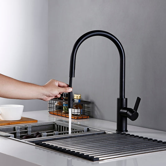 New Arrival Kitchen Faucet Swivel With Invisible Pull Out Nozzle Sprayer Gooseneck Pull Down Mixer Sink Tap in Matt Black