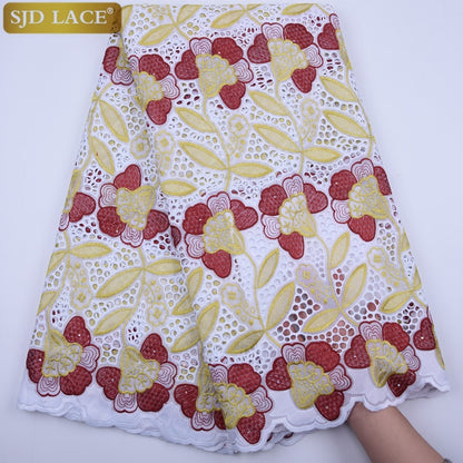 SJD LACE High Quality Swiss Voile Lace In Switzerland With Stones Eyelet Holes Nigerian African Lace Fabric For Party Sew A1813