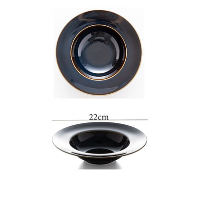Single Dim Deep Blue Color Ceramic Tableware European Retro Glazed Dinnerware Pottery Porcelain Dish Plate Household Rice Dish
