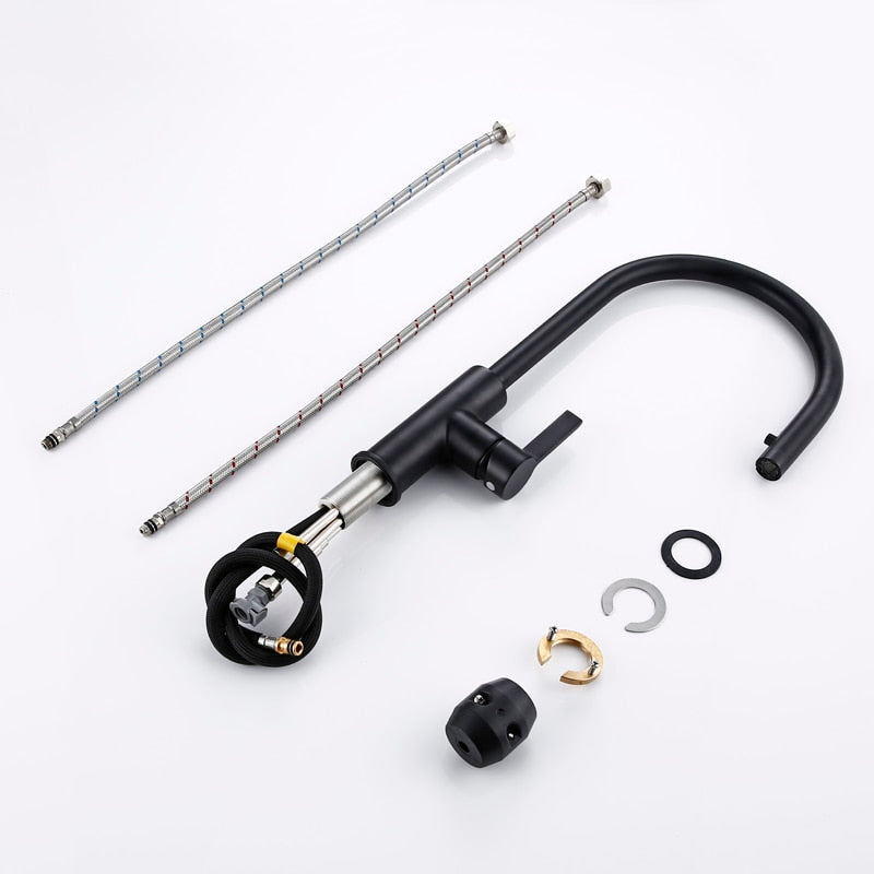 New Arrival Kitchen Faucet Swivel With Invisible Pull Out Nozzle Sprayer Gooseneck Pull Down Mixer Sink Tap in Matt Black