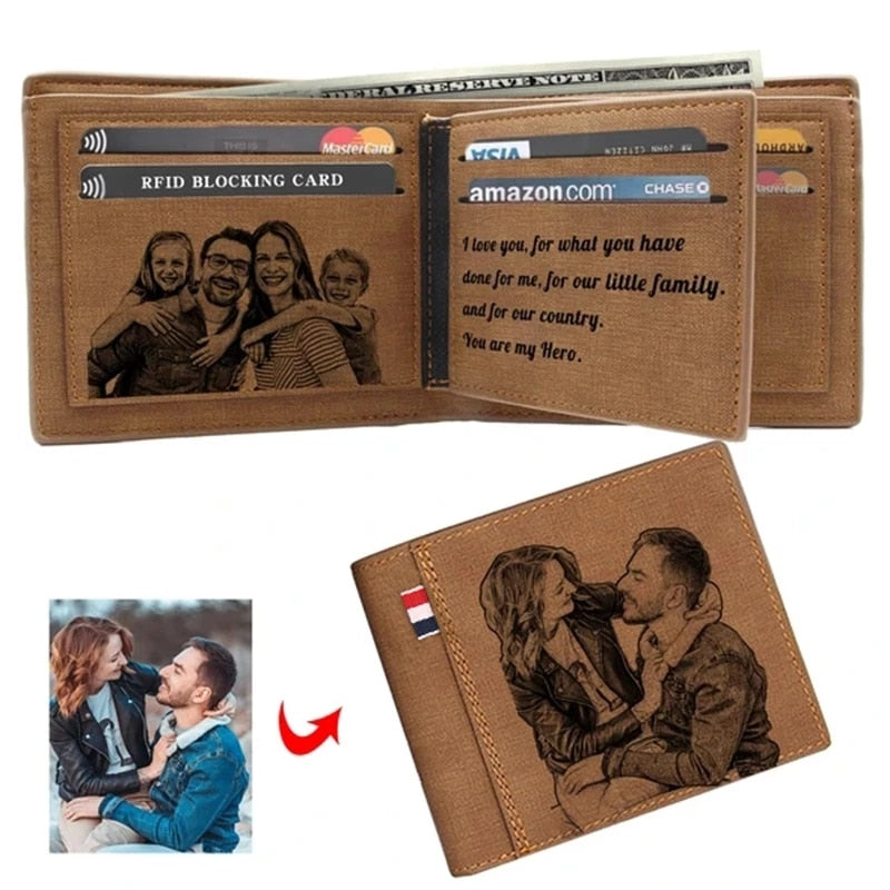 Picture Engraving Wallet PU Leather Wallet Bifold Custom Photo Engraved Wallet Festival Gifts For Him Custom Personalized Wallet.