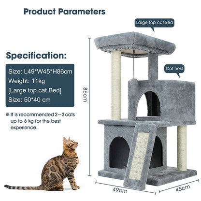 Fast Delivery Pet Cat Tree House Tower Condo Wood Cat Scratching Sisal-Covered Scratch Posts Pads with Play Ball for Cats Kitten