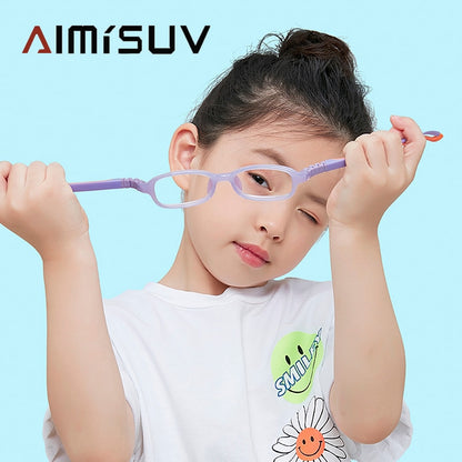 Children's Computer Eyeglasses Boy Girl Rectangle Blue Light Blocking Glasses Kids Removable TR90 Flexible Silicone Frame UV400