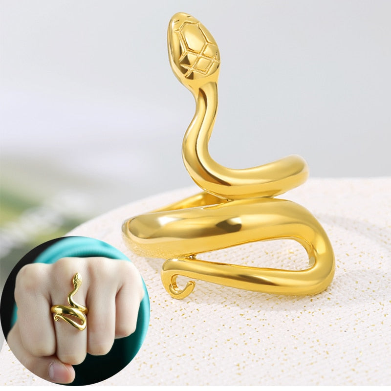 Pop Cobra Snake Ring For Women Men Stainless Steel Adjustable Punk Rings Animal Mamba Finger Accessories Nightclub Jewelry Gifts