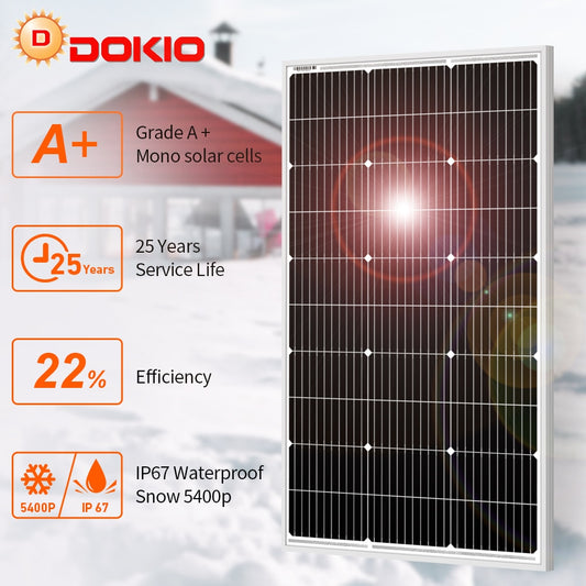 DOKIO 100W 18V Solar Panel Waterproof Glass Solar Panel 200W 300W 400W Home/RV/Camping Rechargeable Monocrystalline Solar Panel