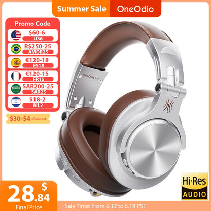 Oneodio A70 Fusion Wired + Wireless Bluetooth 5.2 Headphones For Phone With Mic Over Ear Studio DJ Headphone Recording Headset