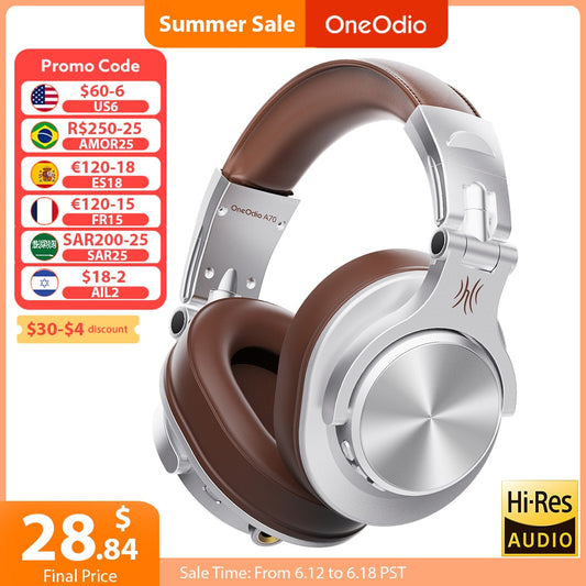 Oneodio A70 Fusion Wired + Wireless Bluetooth 5.2 Headphones For Phone With Mic Over Ear Studio DJ Headphone Recording Headset