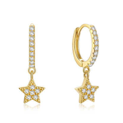 Aide 925 Sterling Silver Classic Zircon Star Moon Pendant Hoop Earrings For Women Crystal Pentagram Earrings Jewelry Pendiente