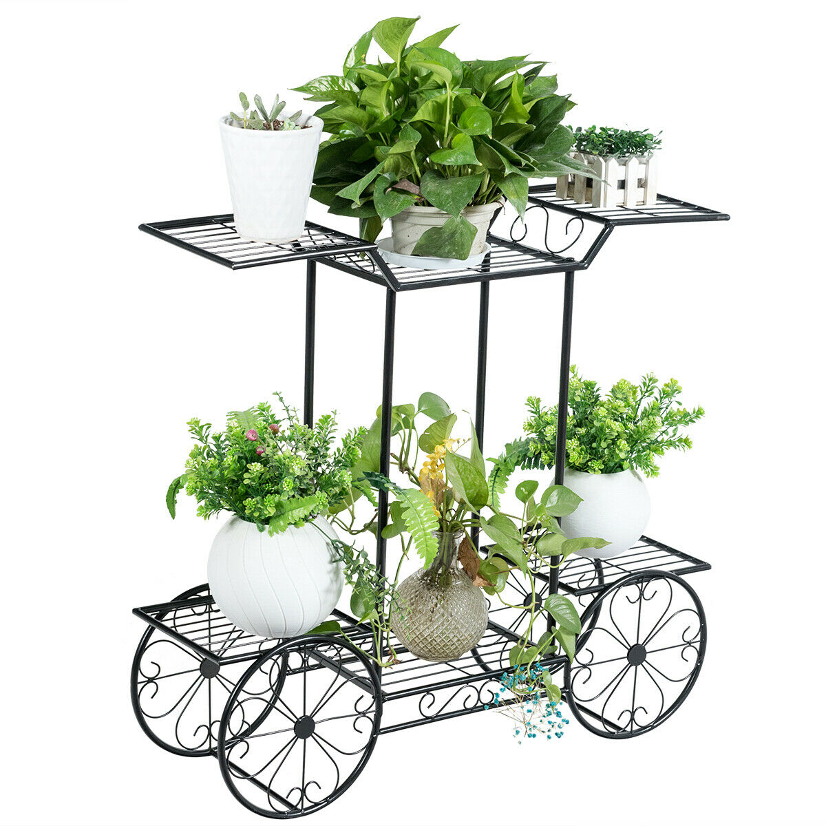 6-Tier Plant Stand for Indoor and Outdoor Black Metal Flower Pot Shelf Multi-Tiered Plant Pot Holding Display Rack