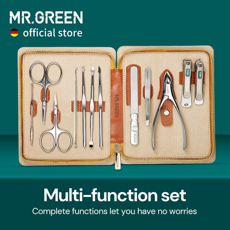MR.GREEN Manicure Set 12 In 1 Full Function Kit Professional Stainless Steel Pedicure Sets With Leather Portable Case Idea Gift
