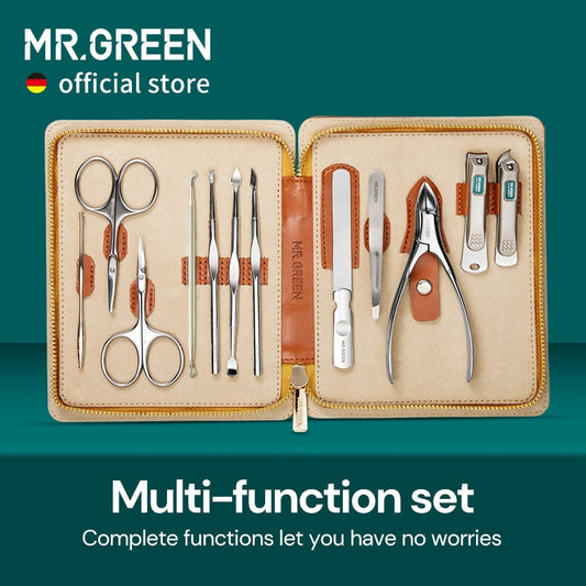 MR.GREEN Manicure Set 12 In 1 Full Function Kit Professional Stainless Steel Pedicure Sets With Leather Portable Case Idea Gift
