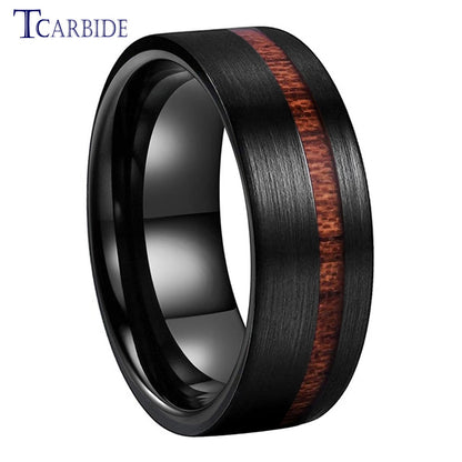 6MM 8MM Black Tungsten Wedding Band For Men And Women Offset Groove With Real Wood Inlay Trendy Gift Jewelry Comfort Fit