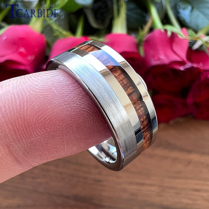 6MM 8MM Black Tungsten Wedding Band For Men And Women Offset Groove With Real Wood Inlay Trendy Gift Jewelry Comfort Fit