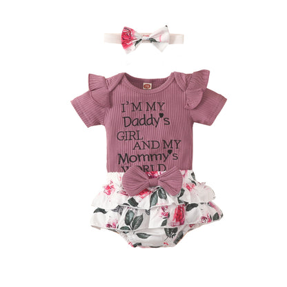 2022-02-16 Lioraitiin 0-24M Newborn Infant Baby Girl 3Pcs Summer Clothing Set Short Sleeve Letter Printed Bodysuit Top Shorts