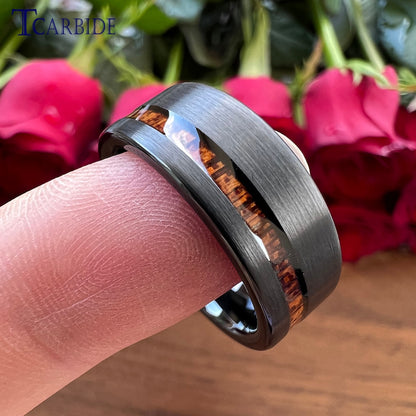 6MM 8MM Black Tungsten Wedding Band For Men And Women Offset Groove With Real Wood Inlay Trendy Gift Jewelry Comfort Fit