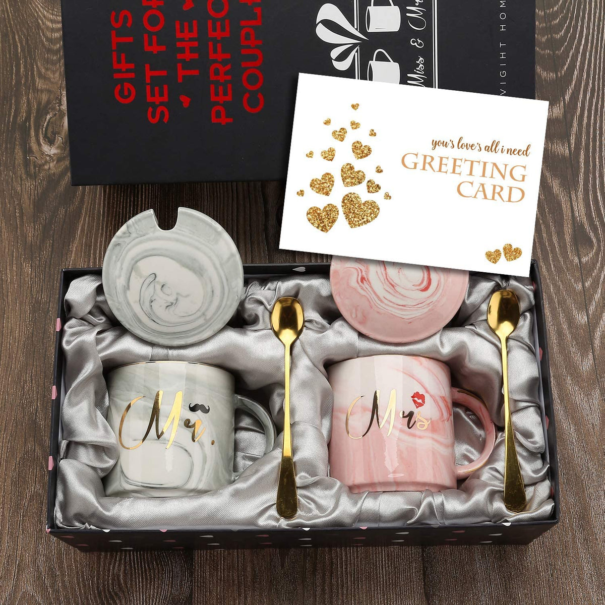 Mr Right Mrs Always Right Couple Coffee Mugs Cups - Wedding Anniversary Valentine's Day Gift - Couples Ceramic Marble Mugs Set