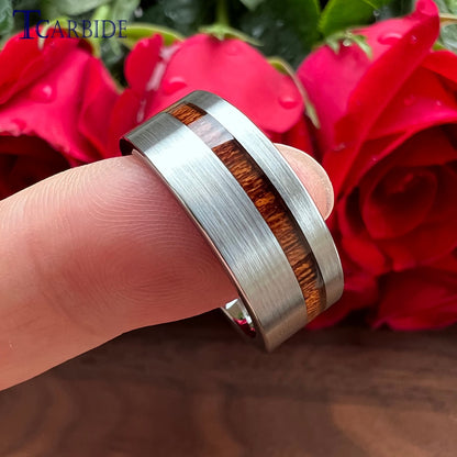 6MM 8MM Black Tungsten Wedding Band For Men And Women Offset Groove With Real Wood Inlay Trendy Gift Jewelry Comfort Fit
