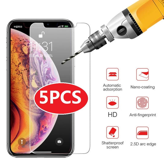 5PCS 9H Tempered Glass For iPhone 12 13 14 Mini X Xs Xr 11 Pro Max 7 8 6 6s Plus SE 2020 5 5s Screen Protector