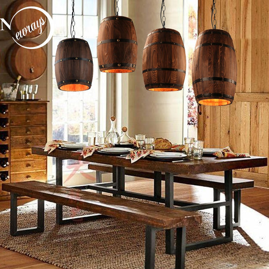 American modern nature loft wood Wine barrel E27 hanging vintage pendant lights for dining room living room restaurant cafe bar