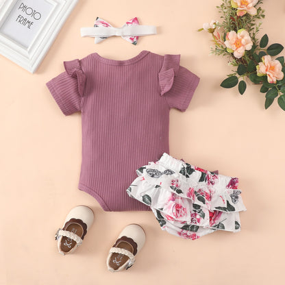 2022-02-16 Lioraitiin 0-24M Newborn Infant Baby Girl 3Pcs Summer Clothing Set Short Sleeve Letter Printed Bodysuit Top Shorts