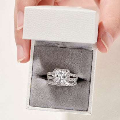 Newshe 2 Pcs Vintage Wedding Rings Set Solid 925 Sterling Silver 4Ct Princess Cut AAAAA CZ Engagement Ring for Women Bridal